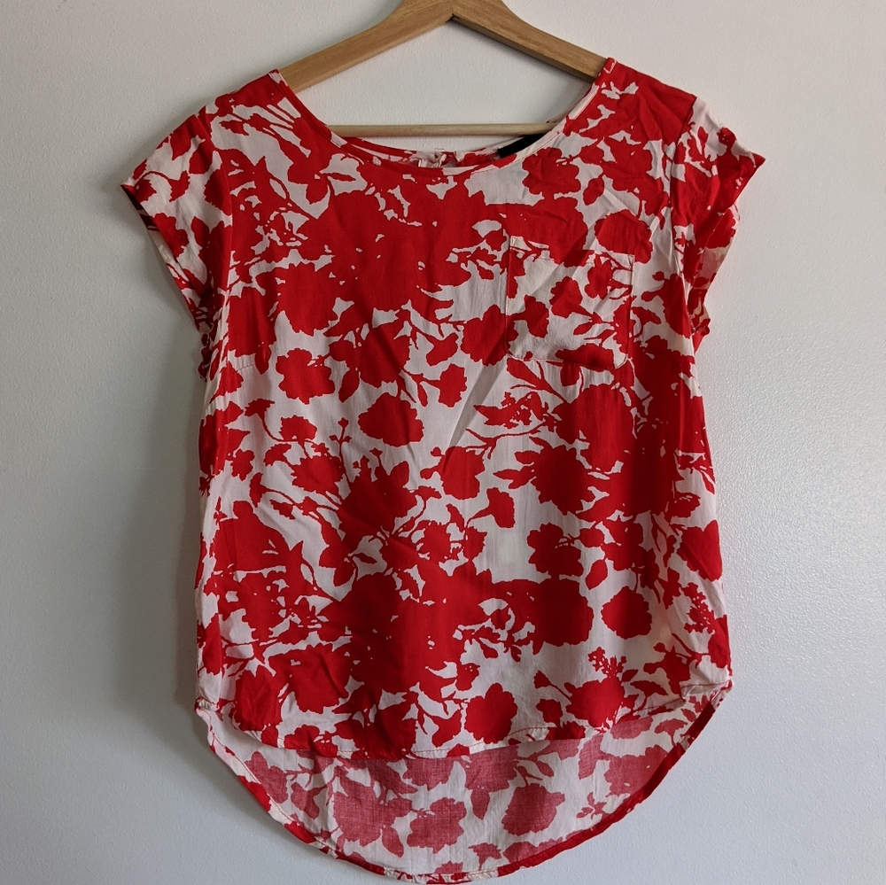 Red and white floral shirt